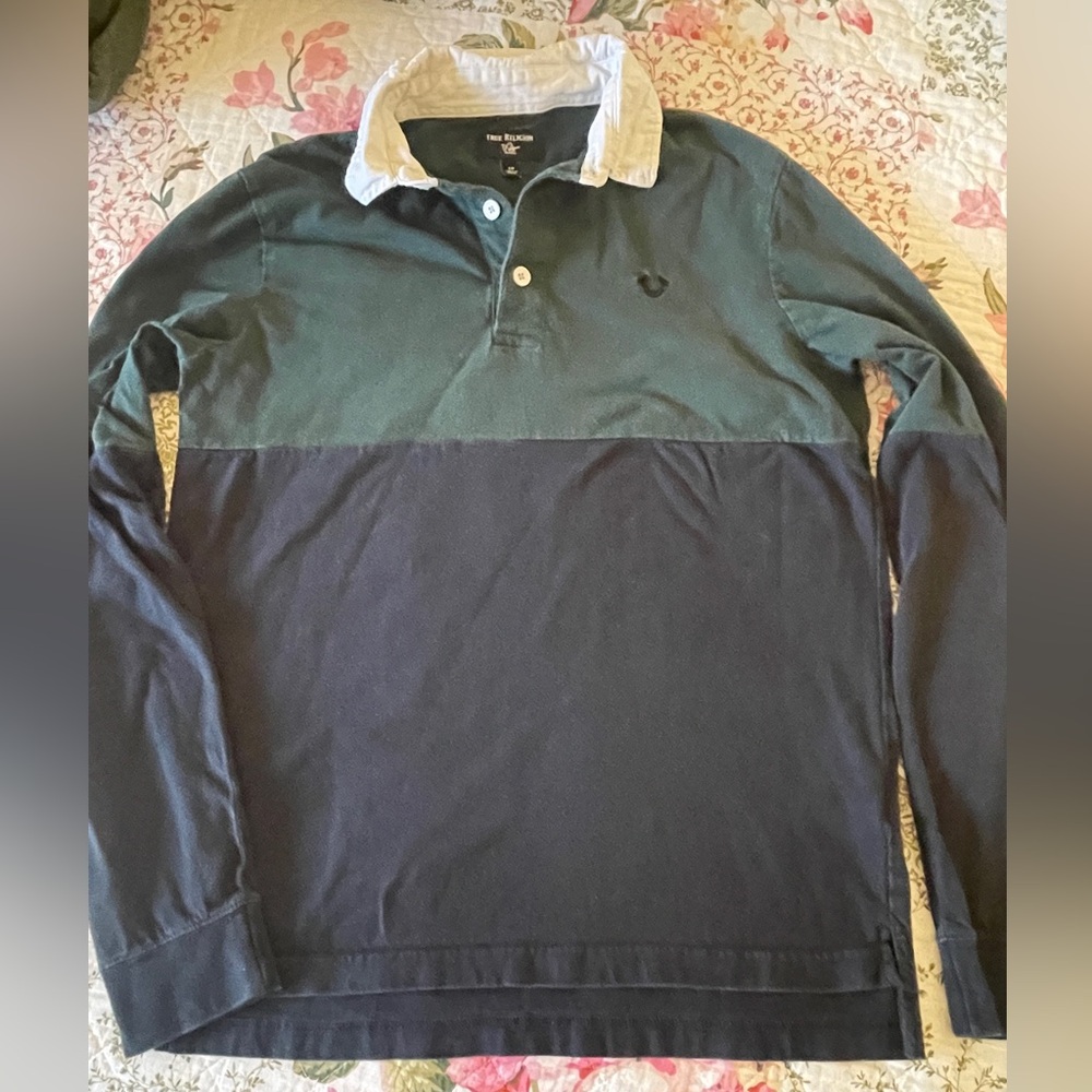 True Religion Y2K Skater Clean Preppy Colorblock Polo Long Sleeve Sz S
